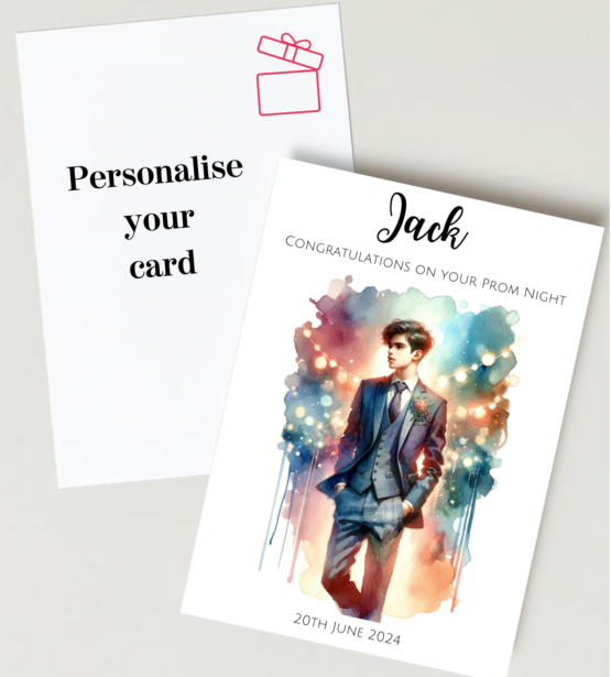 Charming Watercolour Prom Suit Greeting Cards: Personalised Perfection!"