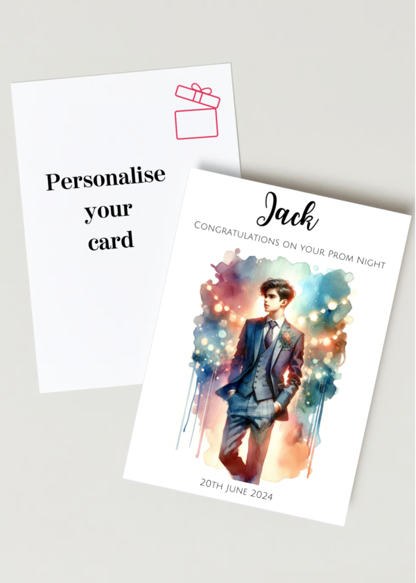 Charming Watercolour Prom Suit Greeting Cards: Personalised Perfection!"