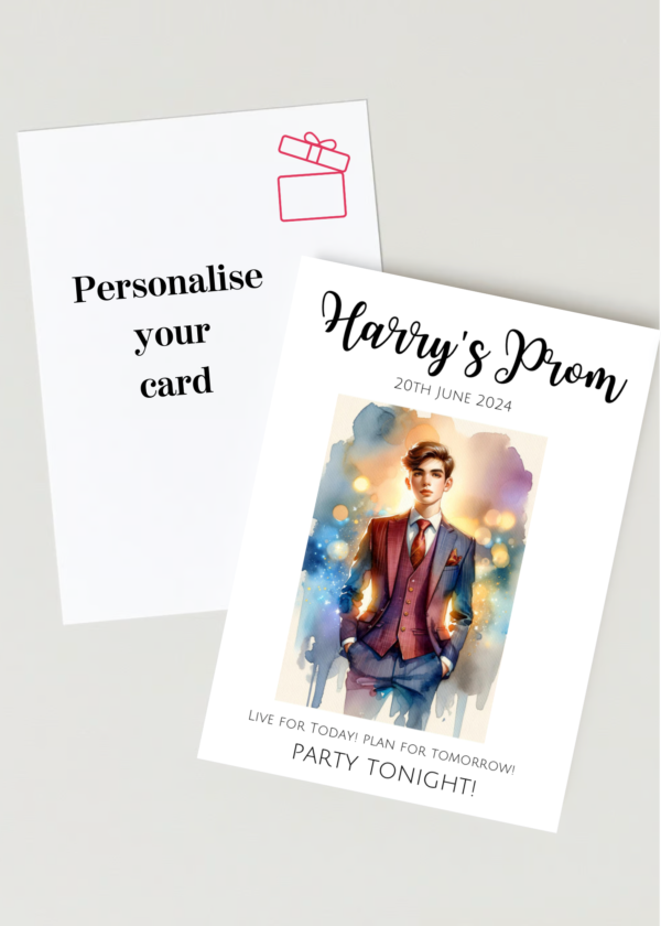 Charming Watercolour Prom Suit Greeting Cards: Personalise Your Prom