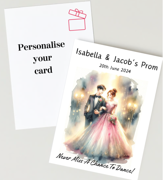 Romantic Watercolour Prom Couple Cards: Personalised Elegance for Your Special Night!