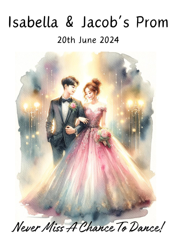Romantic Watercolour Prom Couple Greeting Cards: Personalised Elegance for Your Special Night! - Image 3