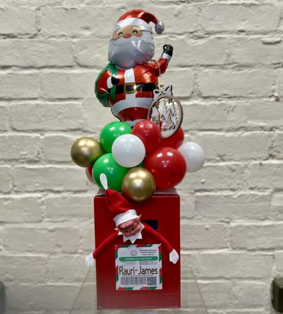 Elf Special Delivery Box Balloon – Personalised with Santa Topper