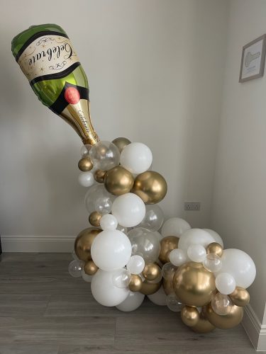 Floating Champagne Bottle Balloon & Bubble Garland